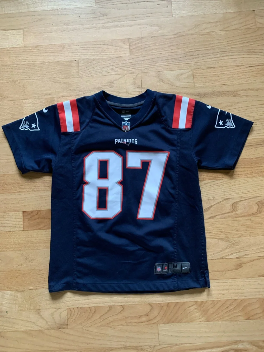 Nike Kids Navy Patriots Football Jersey with White & Red Accents #87